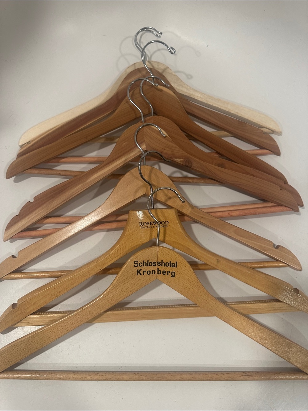 8 Wooden Hangers with Metal Hook - Natural Wood